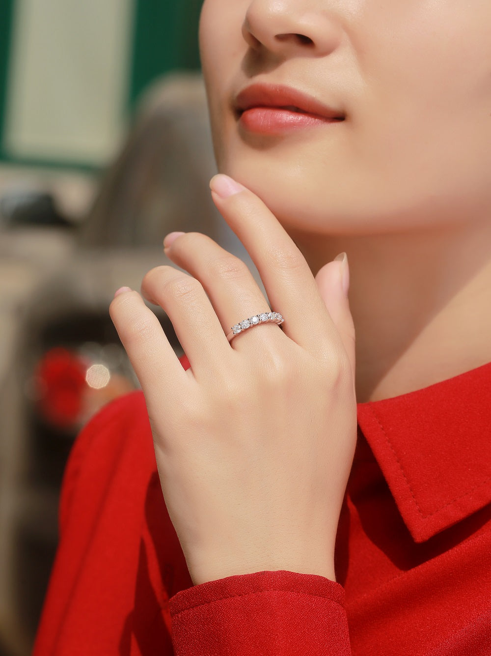 Wholeness ring sterling silver rhodium plated synthetic moissanite
