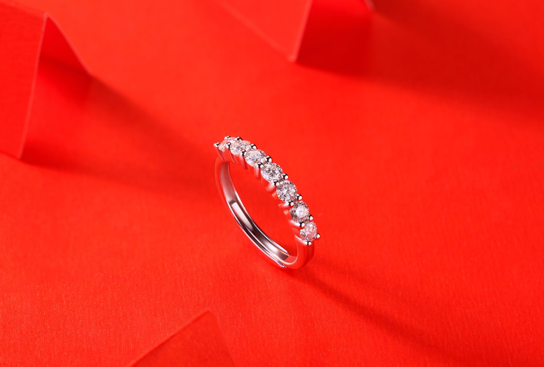 Wholeness half-eternity ring sterling silver rhodium plated synthetic moissanite seven stones