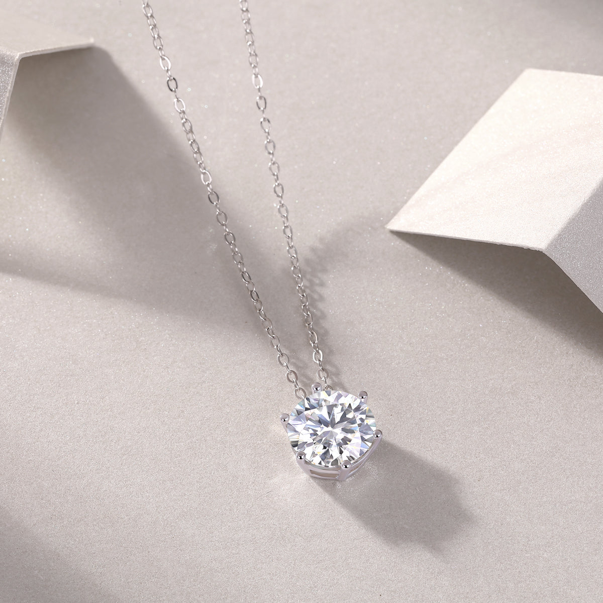 Afternoon solitaire pendant necklace sterling silver rhodium plated synthetic moissanite