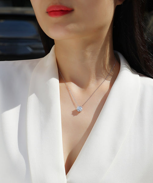 Afternoon pendant necklace sterling silver rhodium plated synthetic moissanite
