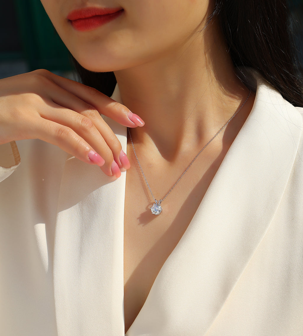 Romantic Token solitaire pendant necklace 2ct sterling silver rhodium plated synthetic moissanite